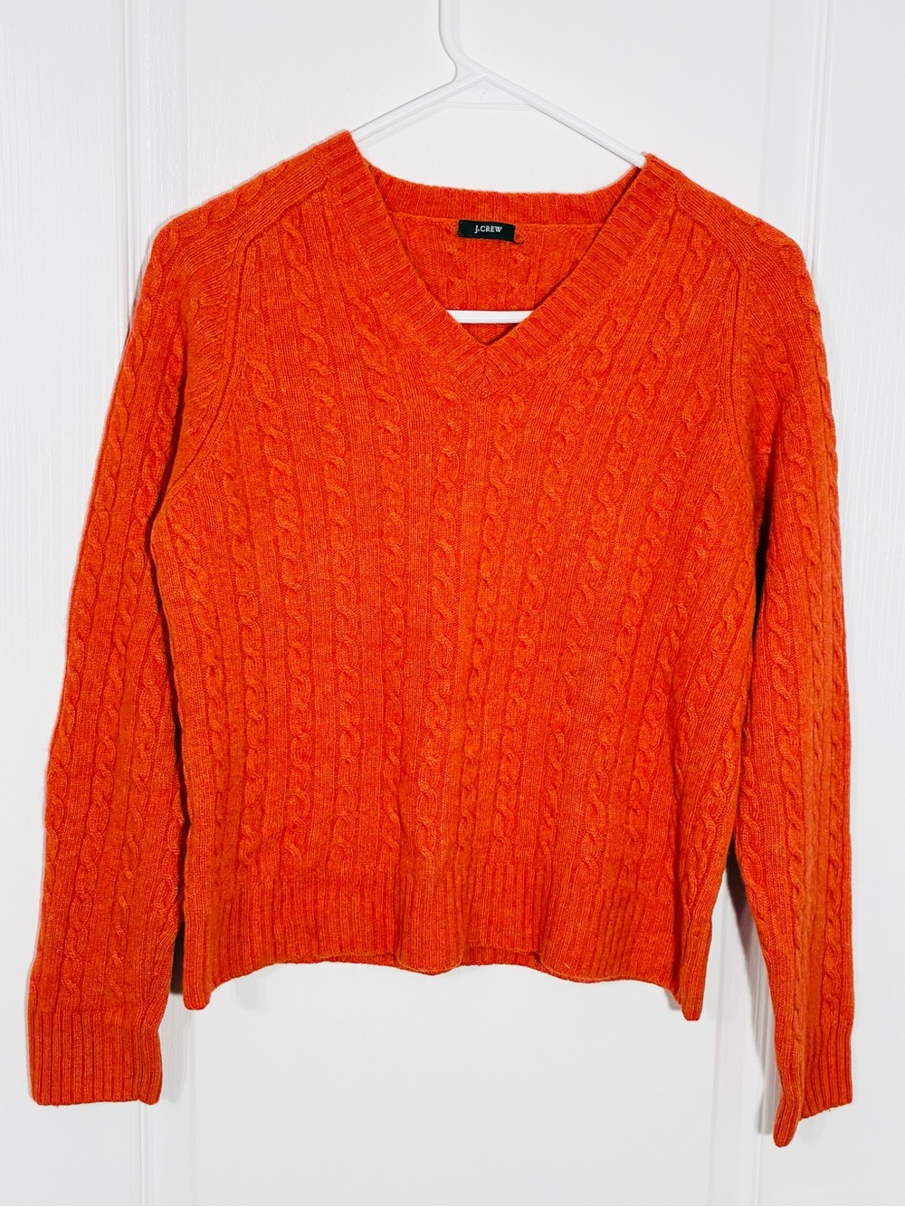 J.Crew CASHMERE Blend Cable Knit V Neck Cropped Sweater Orange Size Medium